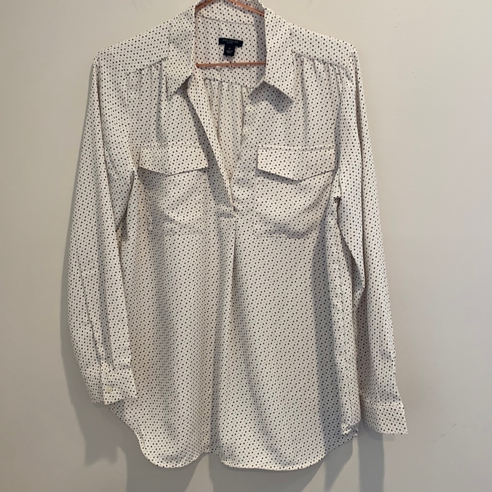 Ann Taylor Navy Dot Blouse LP